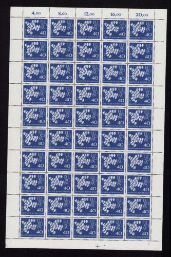 Bund 1961, Mich.-Nr.: 368 v ** FN 2   Bogen Komplett   Formnummer   geriffeltes gummi