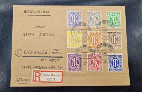 Bizone 1945  Mi. Nr.  1-9  Amerikanischer Druck gestempelt auf Satzbrief
