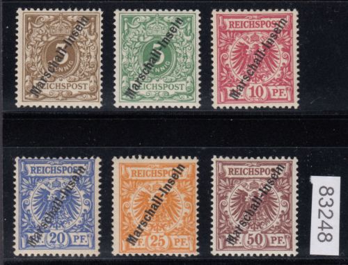 Kolonien Marshall-Inseln 1898 , Mich.-Nr.: 1-6 II *  teil geprüft