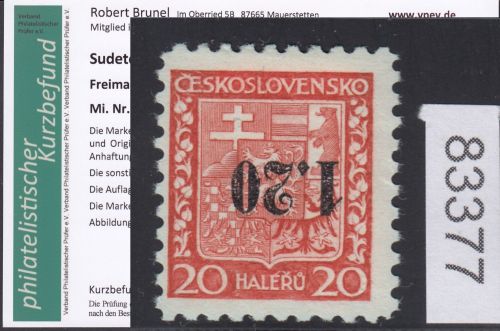 Sudetenland Asch, Mi.-Nr.   3 K  *  geprüft   Befund