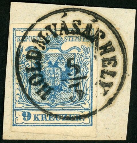 Österreich 5Y Briefstück Maschinenpapier, 9 Kr. blau breitrd. auf Luxusbfst
