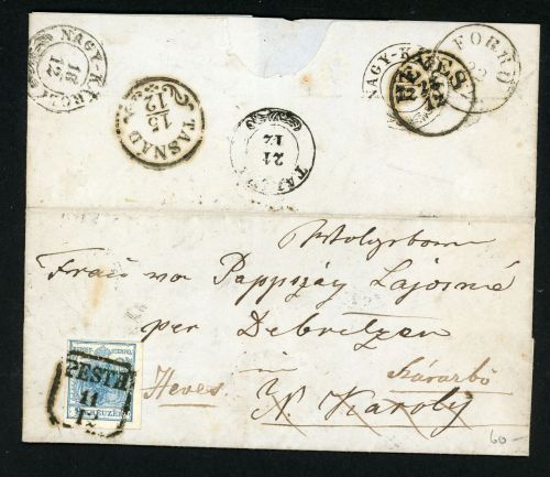 Österreich 5X Brief 9 Kr. blau, voll- bis breitrd. a. mehrf. nachges. Kab-Brief