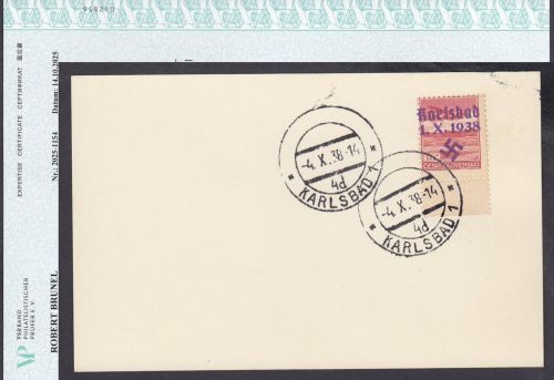 Sudetenland Karlsbad, Mi.-Nr.   21  gestempelt  geprüft  Attest