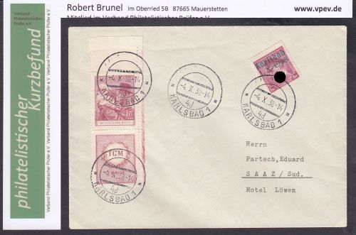 Sudetenland Karlsbad, Mi.-Nr.   9  gestempelt  geprüft  Befund