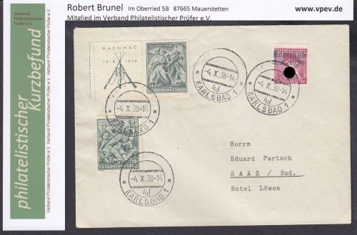 Sudetenland Karlsbad, Mi.-Nr.   9  gestempelt  geprüft  Befund