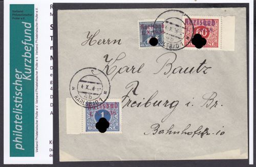 Sudetenland Karlsbad, Mi.-Nr.   6+36+37  gestempelt  geprüft  Befund