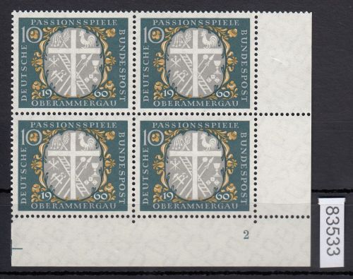 Bund 1960, Mich.-Nr.: 329 ** FN 2 Eckrand  4er.-Block
