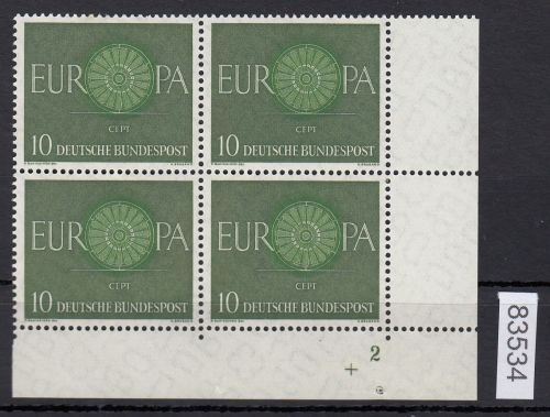 Bund 1960, Mich.-Nr.: 337 ** FN 2 Eckrand  4er.-Block  Formnummer  2