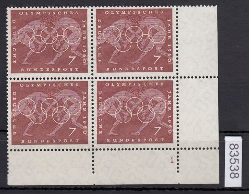 Bund 1960, Mich.-Nr.: 332 ** FN 1 Eckrand 4er.-Block  Zähnung FN 1 Y