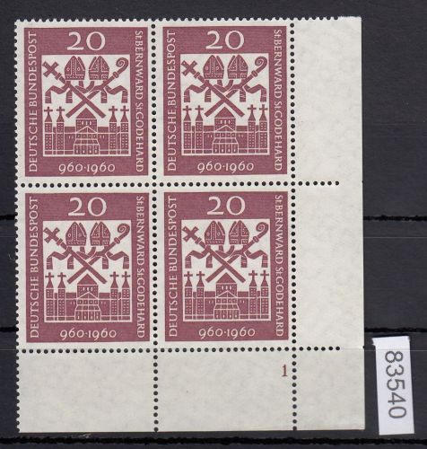Bund 1960, Mich.-Nr.: 333 ** FN 1 Eckrand 4er.-Block FN 1   Zähnung X