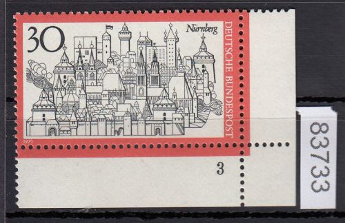 Bund 1971, Mich.-Nr.: 678 ** FN 3 Eckrand FN 3   Zähnung  X
