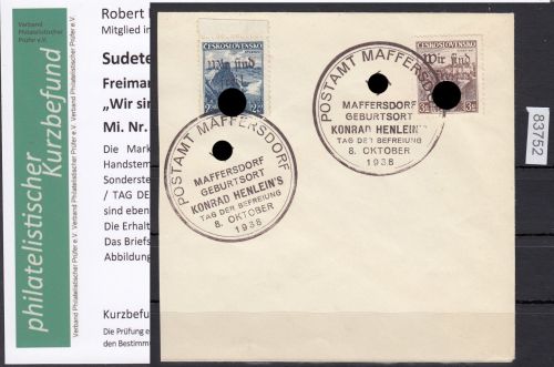 Sudetenland Maffersdorf, Mi.-Nr.   28+29  gestempelt  geprüft   Befund