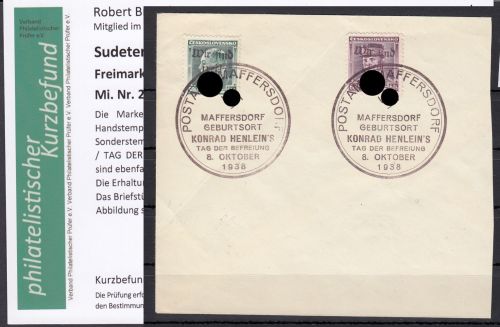 Sudetenland Maffersdorf, Mi.-Nr.   23+34  gestempelt  geprüft   Befund