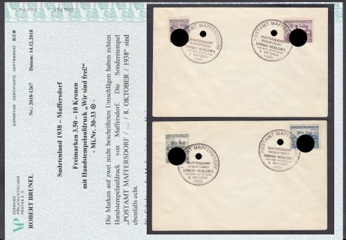 Sudetenland Maffersdorf, Mi.-Nr.   30-33  gestempelt  geprüft   Befund