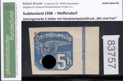 Sudetenland Maffersdorf, Mi.-Nr.   57  **  geprüft   Befund