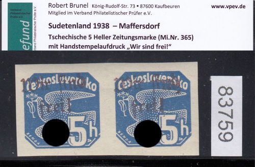 Sudetenland Maffersdorf, Mi.-Nr.   57  **  geprüft   Befund