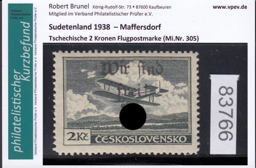 Sudetenland Maffersdorf, Mi.-Nr.   38  *  geprüft   Befund