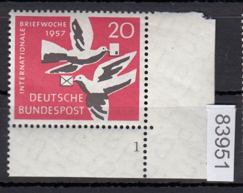 Bund 1957, Mich.-Nr.: 276 ** FN 1 Eckrand   Formnummer