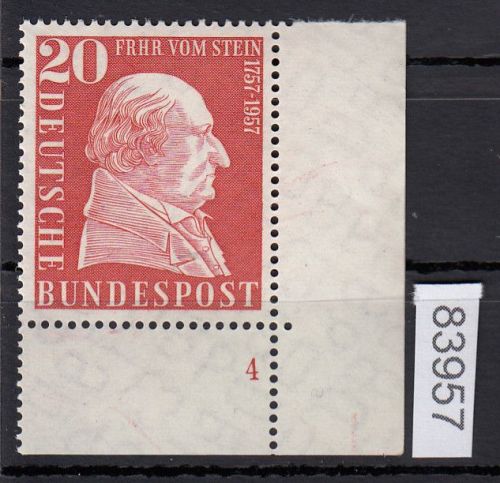 Bund 1957, Mich.-Nr.: 277 ** FN 4 Eckrand    Formnummer