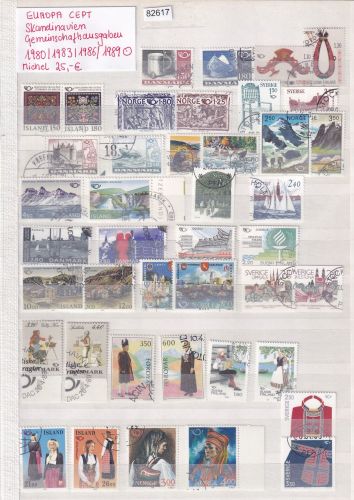 CEPT Skandinavien Gemeins.-ausgaben 1980, 83, 86 + 1989 gestempelt komplett