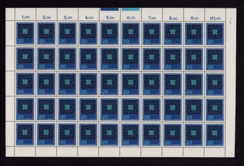 Bund 1965, Mich.-Nr.: 480 ** FN 0  Bogen Komplett   Formnummer