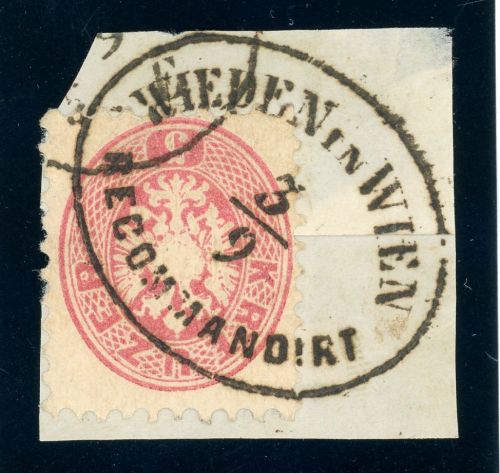 Österreich 32 Briefstück 5 Kr. rosa a. Kab-Bfst. mit Ovalst. WIEDEN IN WIEN...