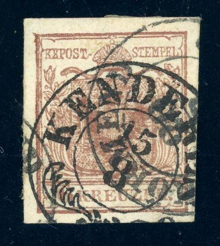 4X Gestempelt KENDERES 15/8, Zier K2 a. breitrd. 6 Kr. mit Wz.-Teil