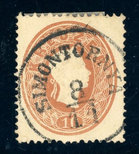 21 Gestempelt SIMONTORNYA 8/11, klar a. 10 Kr braun