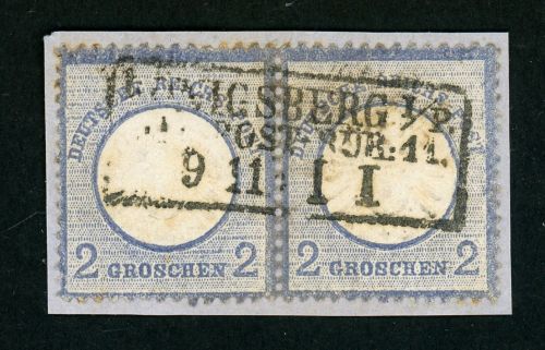 Deutsches Reich 20 ( 2) Briefstück 2 Gr. im waager. Paar a. Kab-Bfst. mit ze...