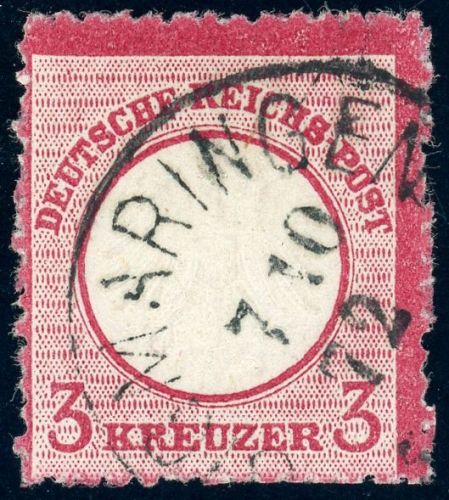 Deutsches Reich 9R Gestempelt 3 Kr. karmin mit extrem rauer Zhng.