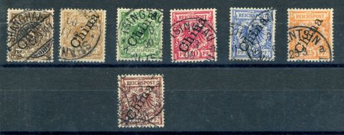 Deutsche Post In China 1a,b-6II Gestempelt steiler Aufdruck mit 2 versch. 3 Pfg.