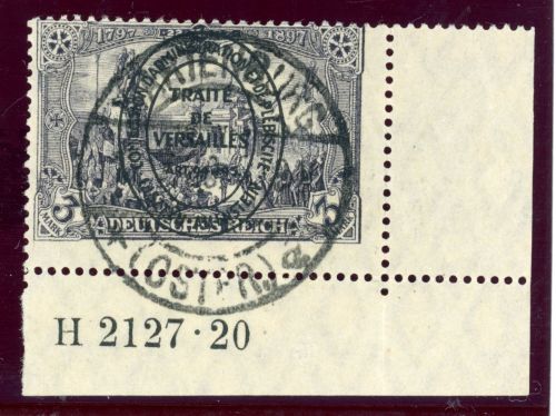 Allenstein 28Han Gestempelt 3 Mk. zentr. gest. re. untere Ecke mit Han 2127.20