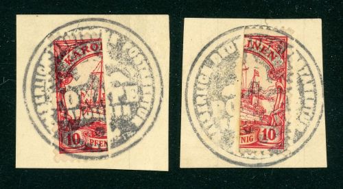 Karolinen 9H (2) Briefstück 10 Pfg. Halbierung