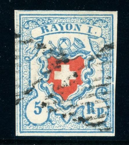 Schweiz 9II Gestempelt 5 Rp. Rayon I hellblau/rot