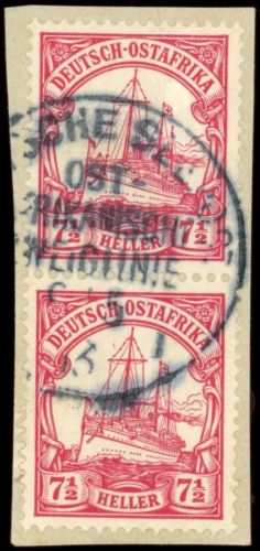 Deutsch-Ostafrika 32 (2) Briefstück 7 1/2 H. im senkr. Paar a. Kab-Bfst. DT....
