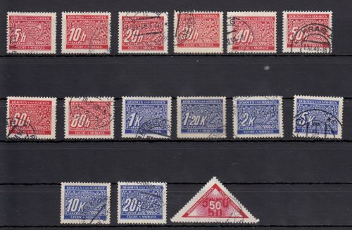 Böhmen und Mähren, Mi.-Nr.P 1-15 gestempelt