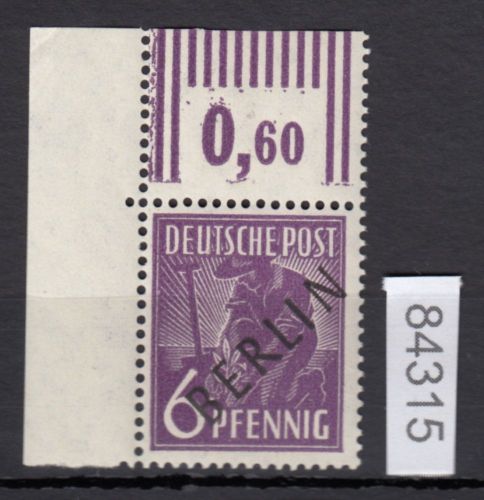 Berlin 1948, Mich.-Nr.:  2 ** Eckrand  geprüft
