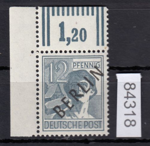 Berlin 1948, Mich.-Nr.:  5 ** Eckrand  geprüft