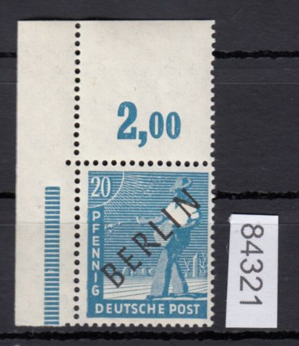 Berlin 1948, Mich.-Nr.:  8 ** Eckrand  geprüft   Platte  OR   dgz