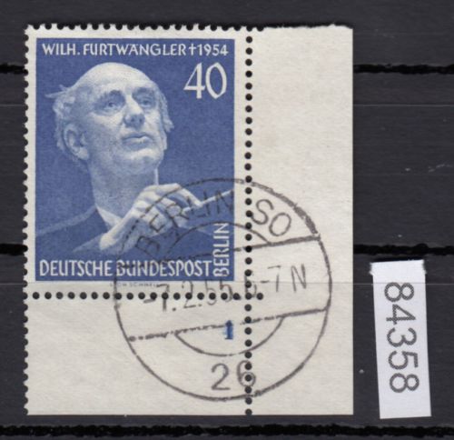 Berlin 1955, Mich.-Nr.: 128 FN 1 / 4  gestempelt Eckrand