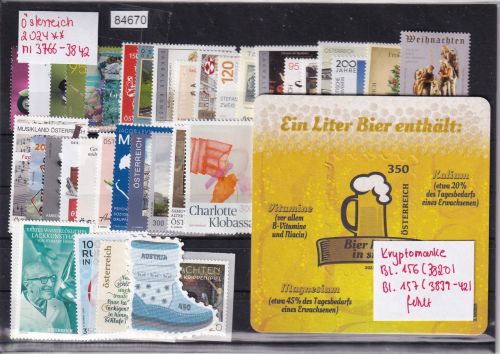 Österreich 2024, Mich.-Nr.:  3766-3842 **   ohne Block 156+157