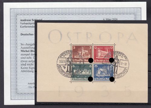 DR 1935, Mich.-Nr.: 576-79 Block 3 gestempelt Schiffpost geprüft  Befund mangel