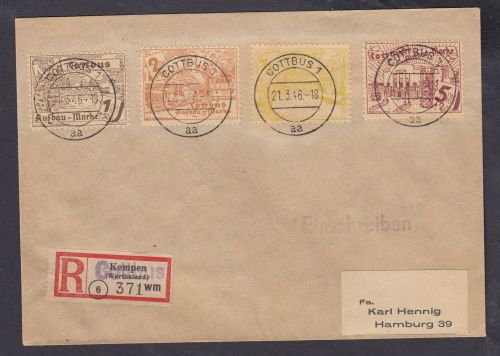 Cottbus, Mich.-Nr.: 21-24 gestempelt auf Brief