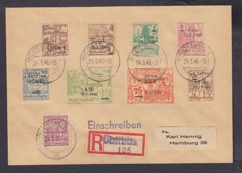 Cottbus, Mich.-Nr.: 25-31 + 34 gestempelt auf Brief