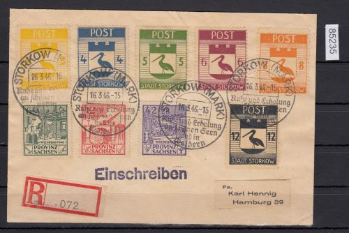 Storkow, Mich.-Nr.: 9-14 gestempelt auf Brief