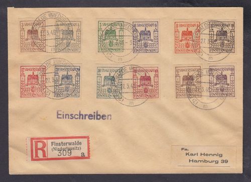 Finsterwalde, Mich.-Nr.: 1-12 gestempelt auf Brief