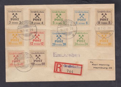 Großräschen, Mich.-Nr.: 31-42 gestemplet auf Satzbrief