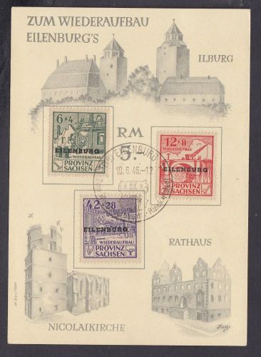 Eilenburg, Mich.-Nr.: IV-VI gestempelt auf Karte " Wiederaufbau Einlenburg "