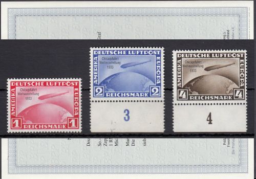 DR 1933, Mich.-Nr.: 496-98 ** geprüft  Attest   Befund