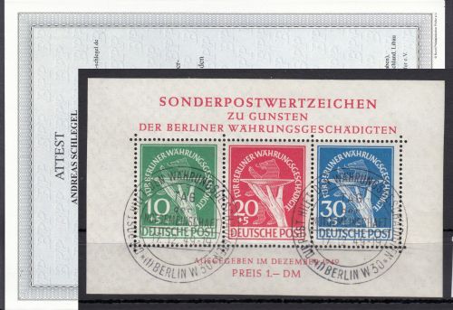 Berlin 1949, Mich.-Nr.:Block 1 III gestempelt LUXUS  Plattenfehler   geprüft  Attest
